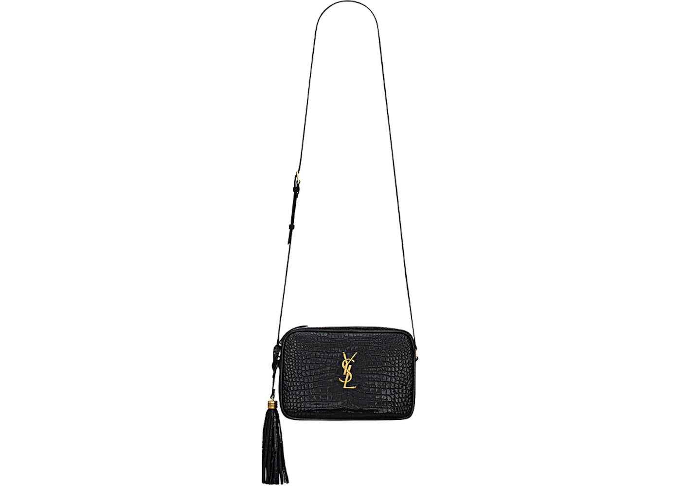 Saint Laurent Lou Camera Bag In Crocodile-Embossed Shiny Leather Black