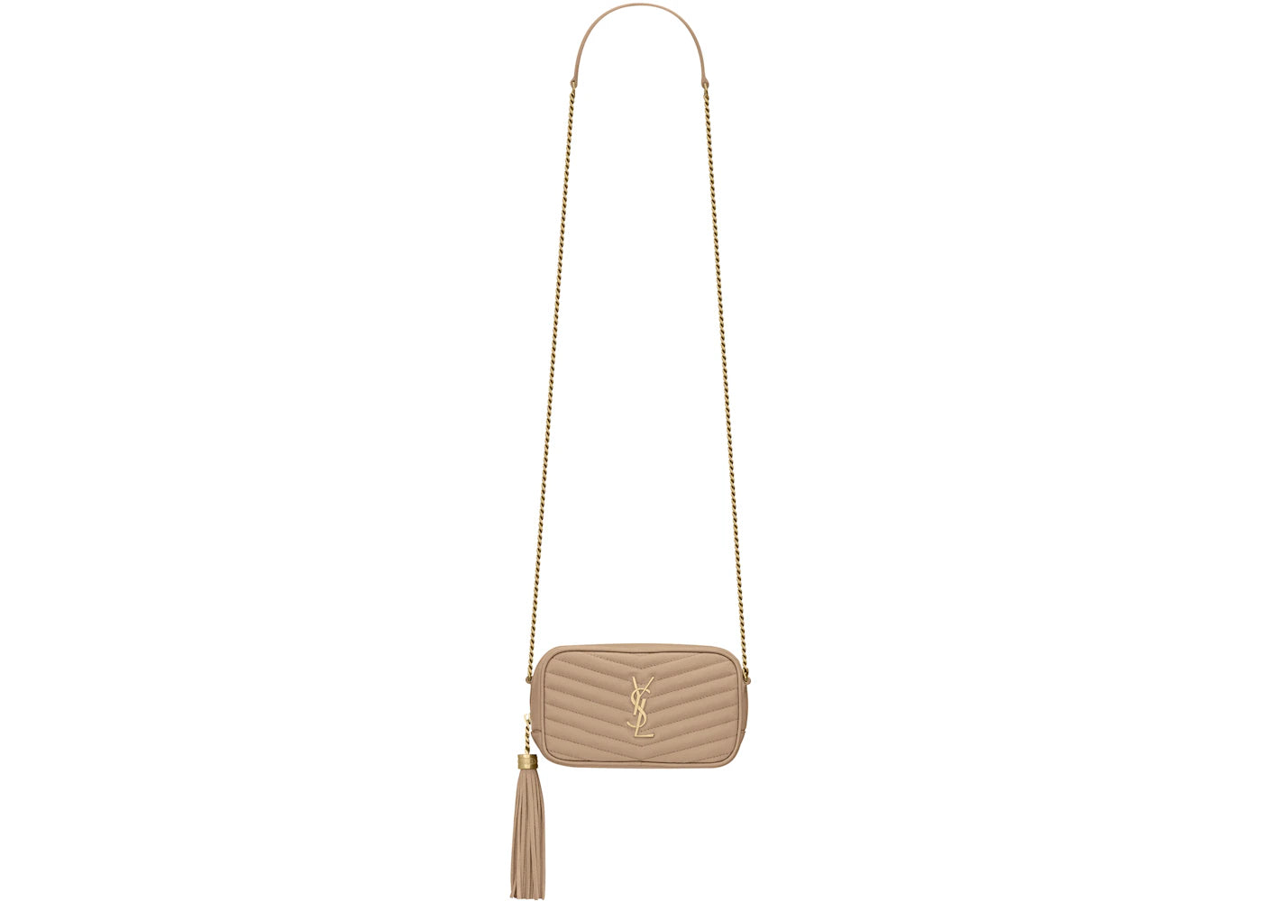 Saint Laurent Lou Mini Bag In Quilted Grain De Poudre Dark Beige