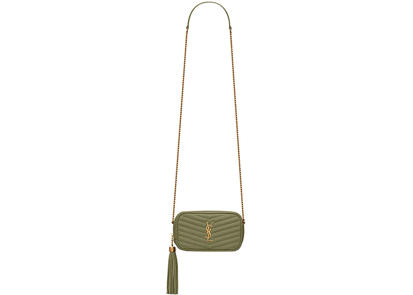 Saint Laurent Lou Mini Bag In Quilted Grain De Poudre Embossed Light Sage