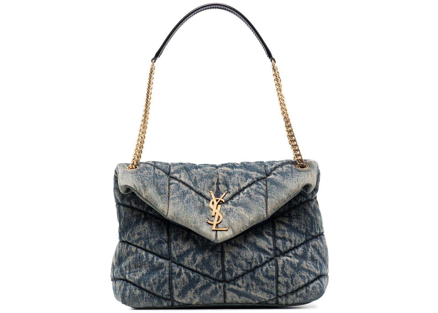 Saint Laurent Loulou Puffer Denim Shoulder Bag Blue