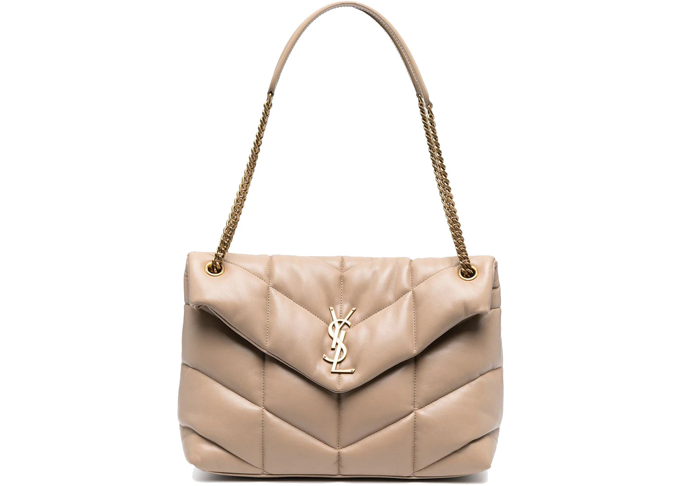 Saint Laurent Loulou Puffer Quilted Shoulder Bag Nude/Beige