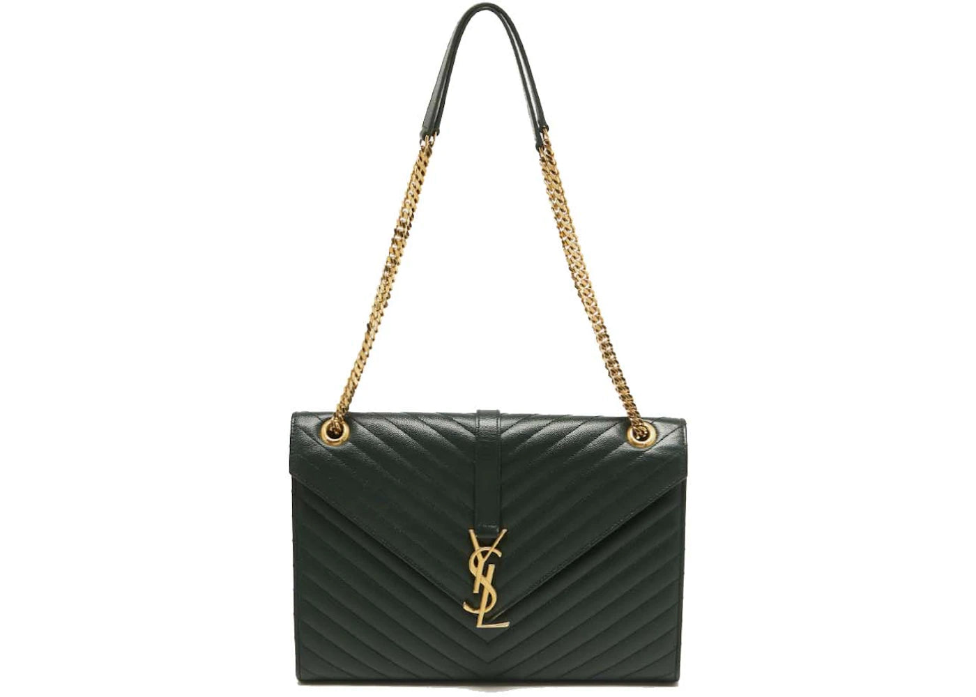 Saint Laurent Matelasse Leather Large Monogram Envelope Shoulder Bag Green