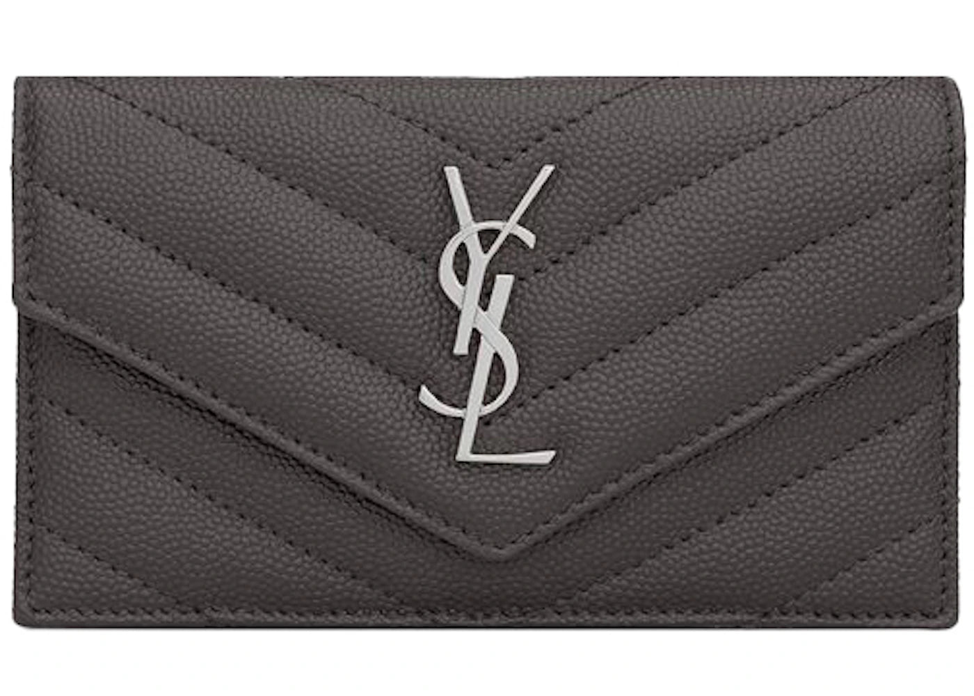 Saint Laurent Monogram Fragments Flap Card Case Grain De Poudre Storm Grey