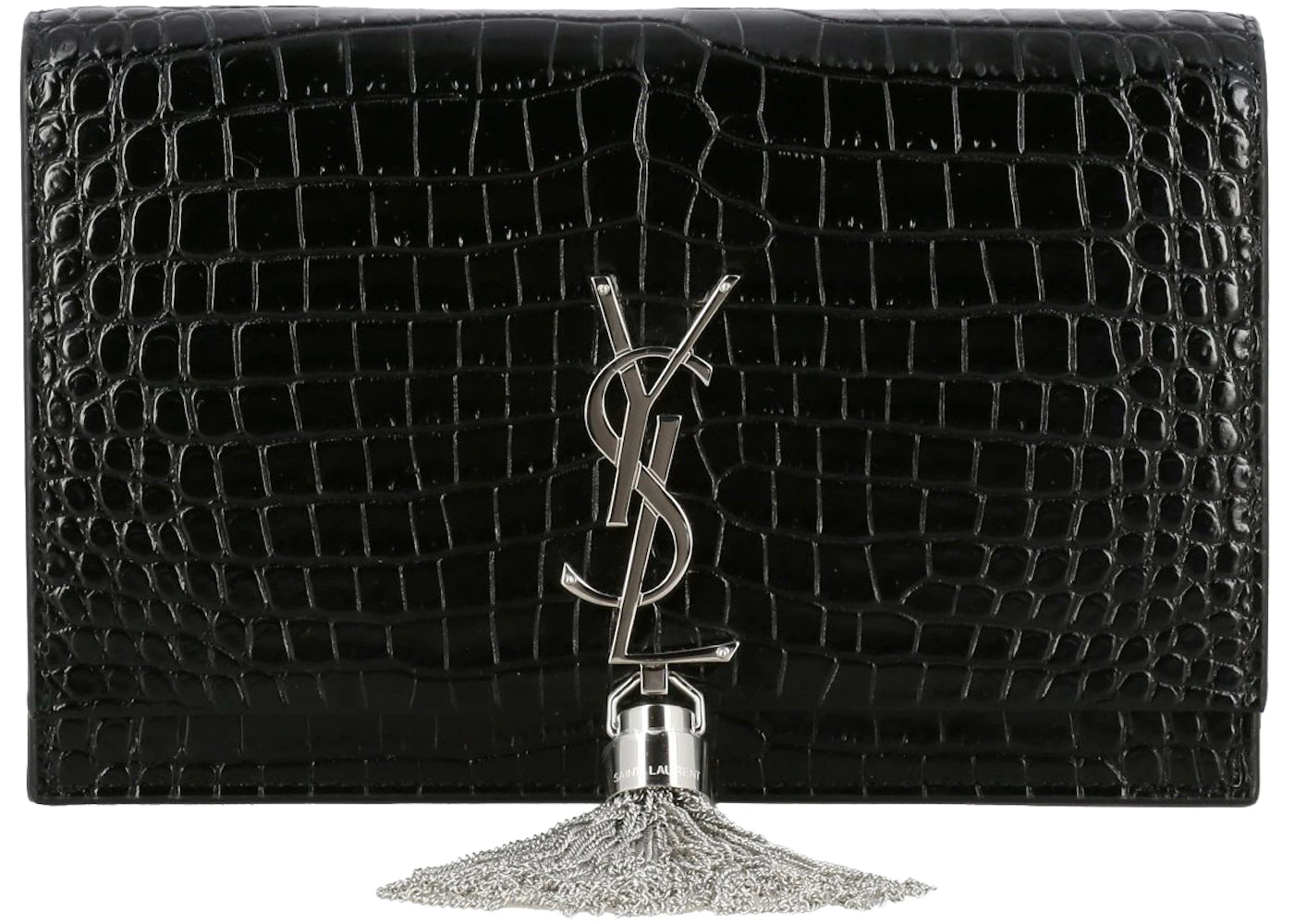 Saint Laurent Monogram Kate Bag Crocodile Print Black