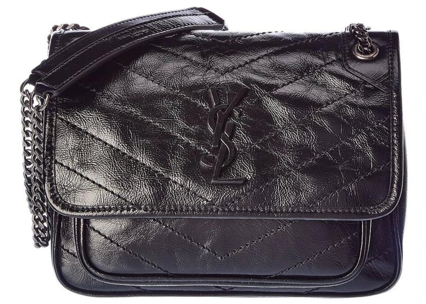 Saint Laurent Niki Baby Crinkled Leather Shoulder Bag Black