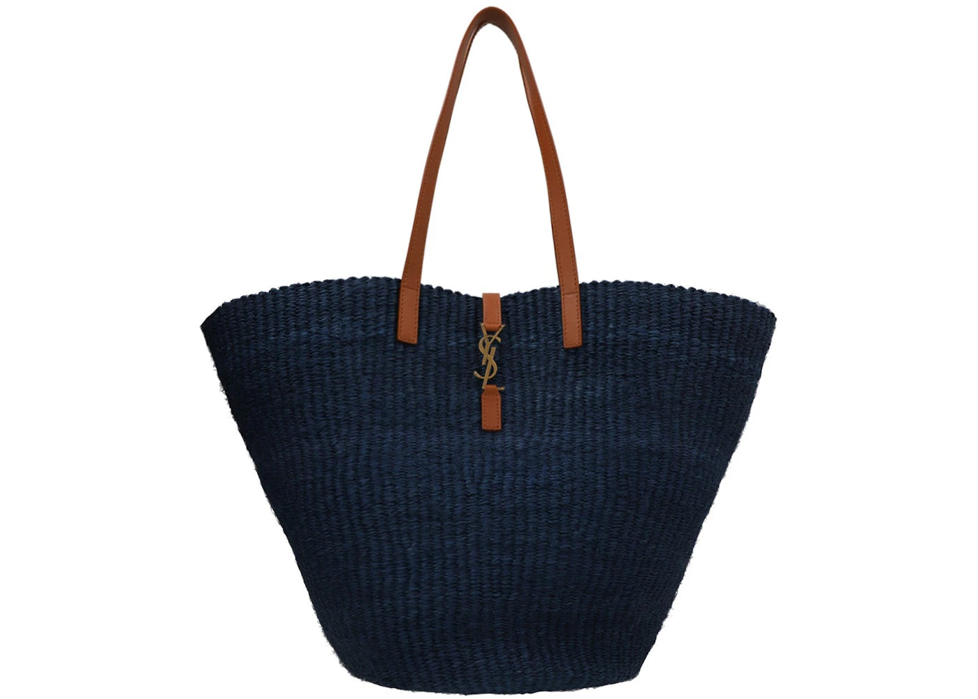 Saint Laurent Panier Sou Tote Bag Braided Raffia Dark Blue