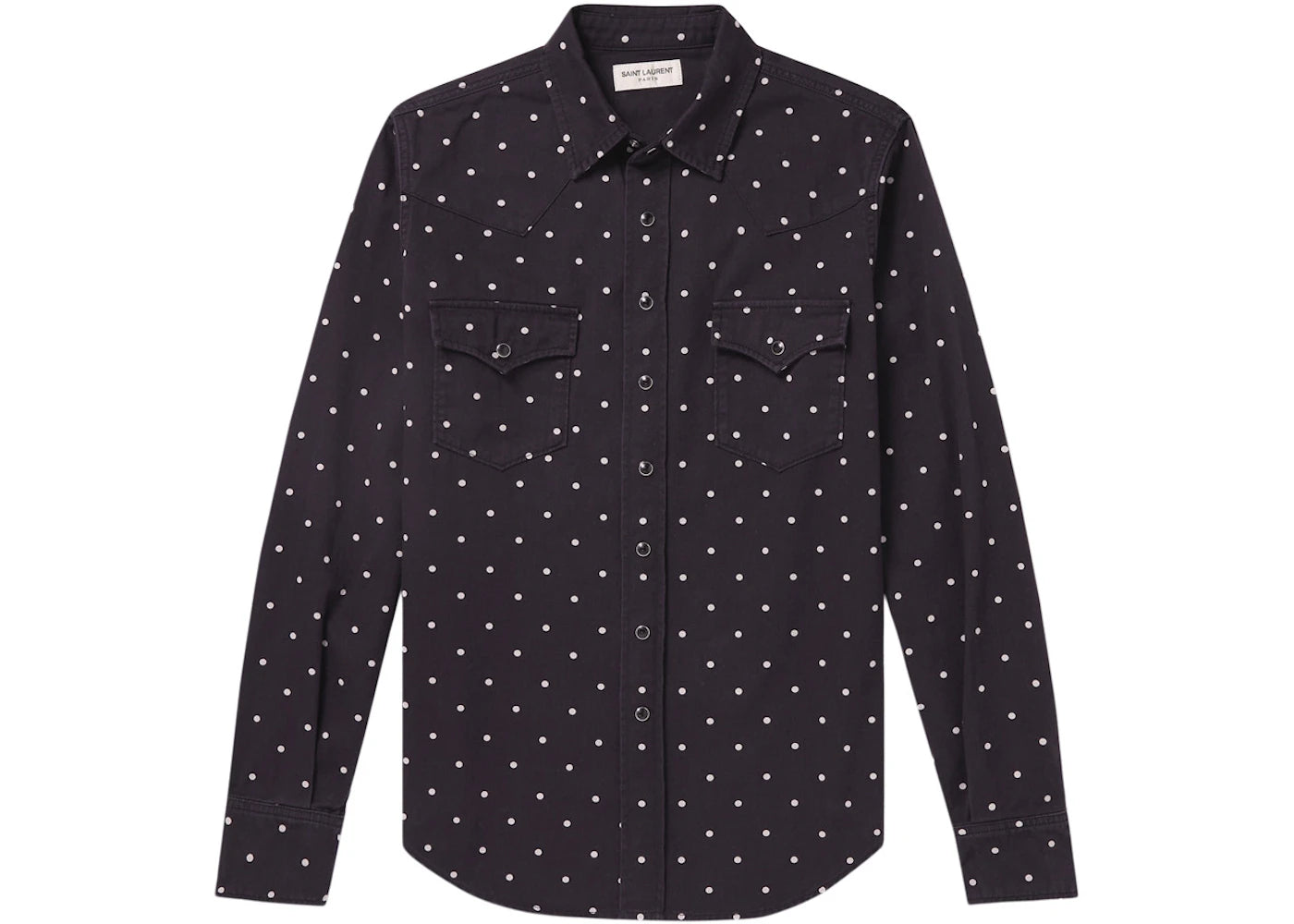 Saint Laurent Polka-dot Denim Western Shirt Navy