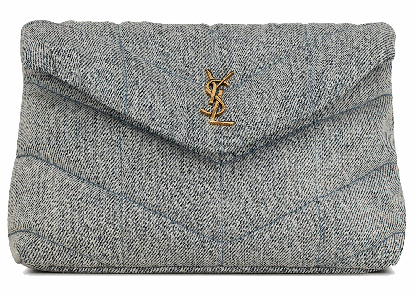 Saint Laurent Puffer In Denim And Smooth Leather Small Blue-Gray/Light Azure