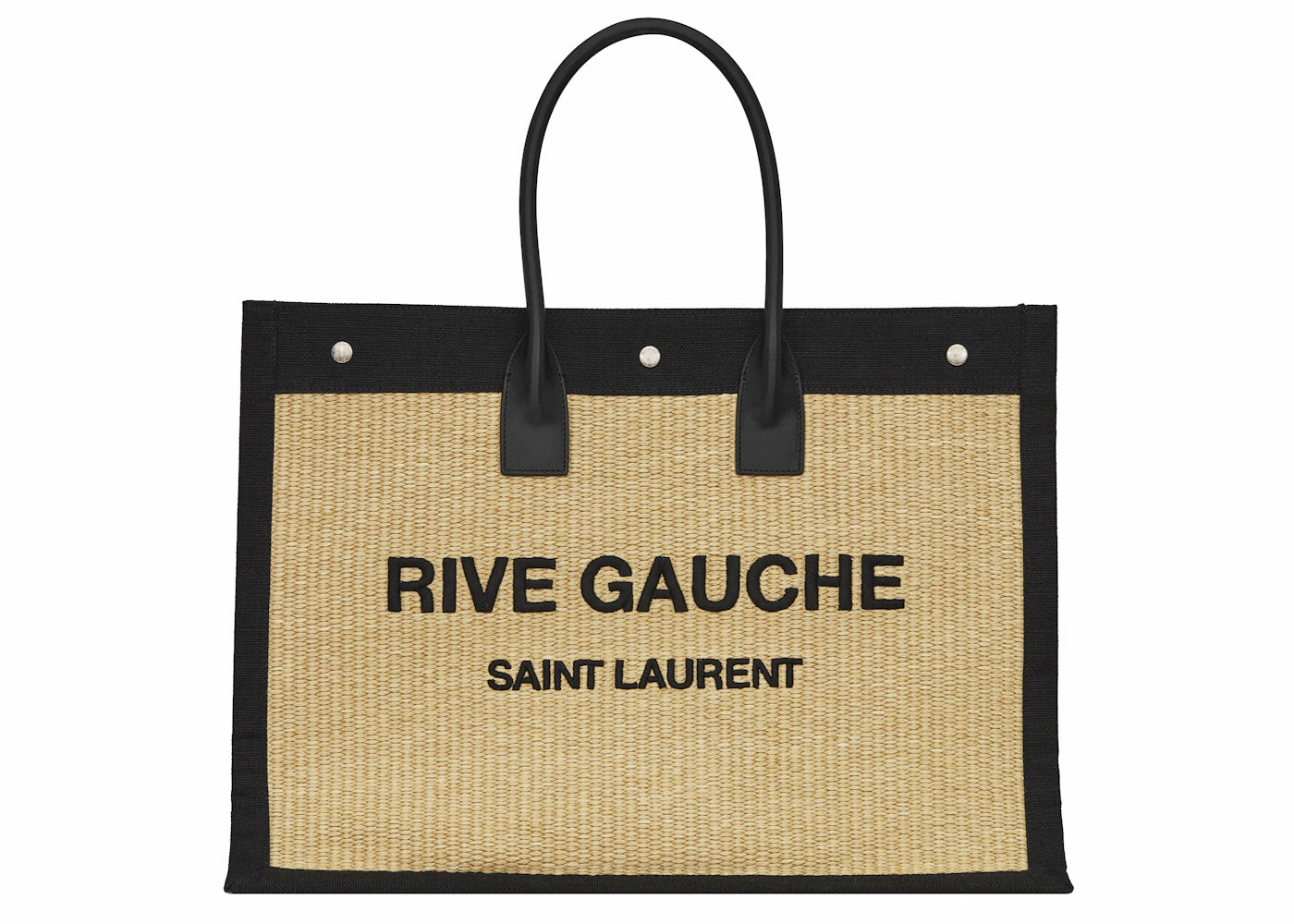 Saint Laurent Rive Gauche Emroidered Raffia Tote Bag Beige