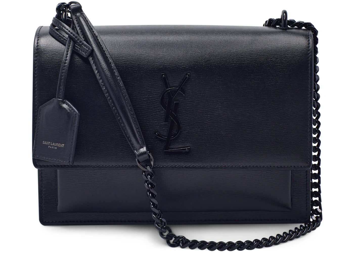 Saint Laurent Sunset Shoulder Bag Calfskin Black-tone Medium Black