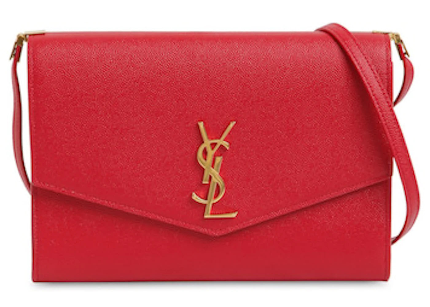 Saint Laurent Uptown Strap Bag Grain de Poudre Embossed Leather Mini Eros Red