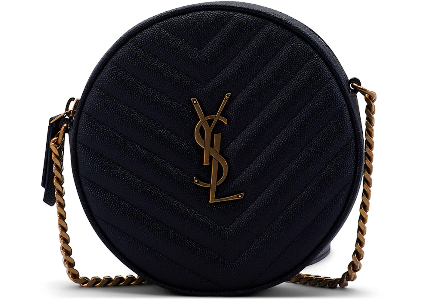 Saint Laurent Vinyle Round Camera Bag Chevron Quilted Grain de Poudre Black