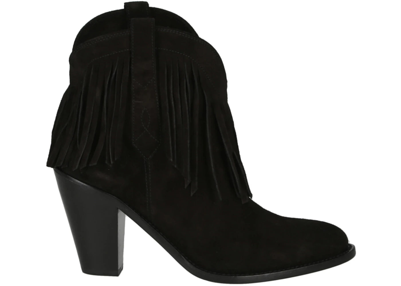 Saint Laurent Western Fringed Ankle Boots Black Suede (Women's)