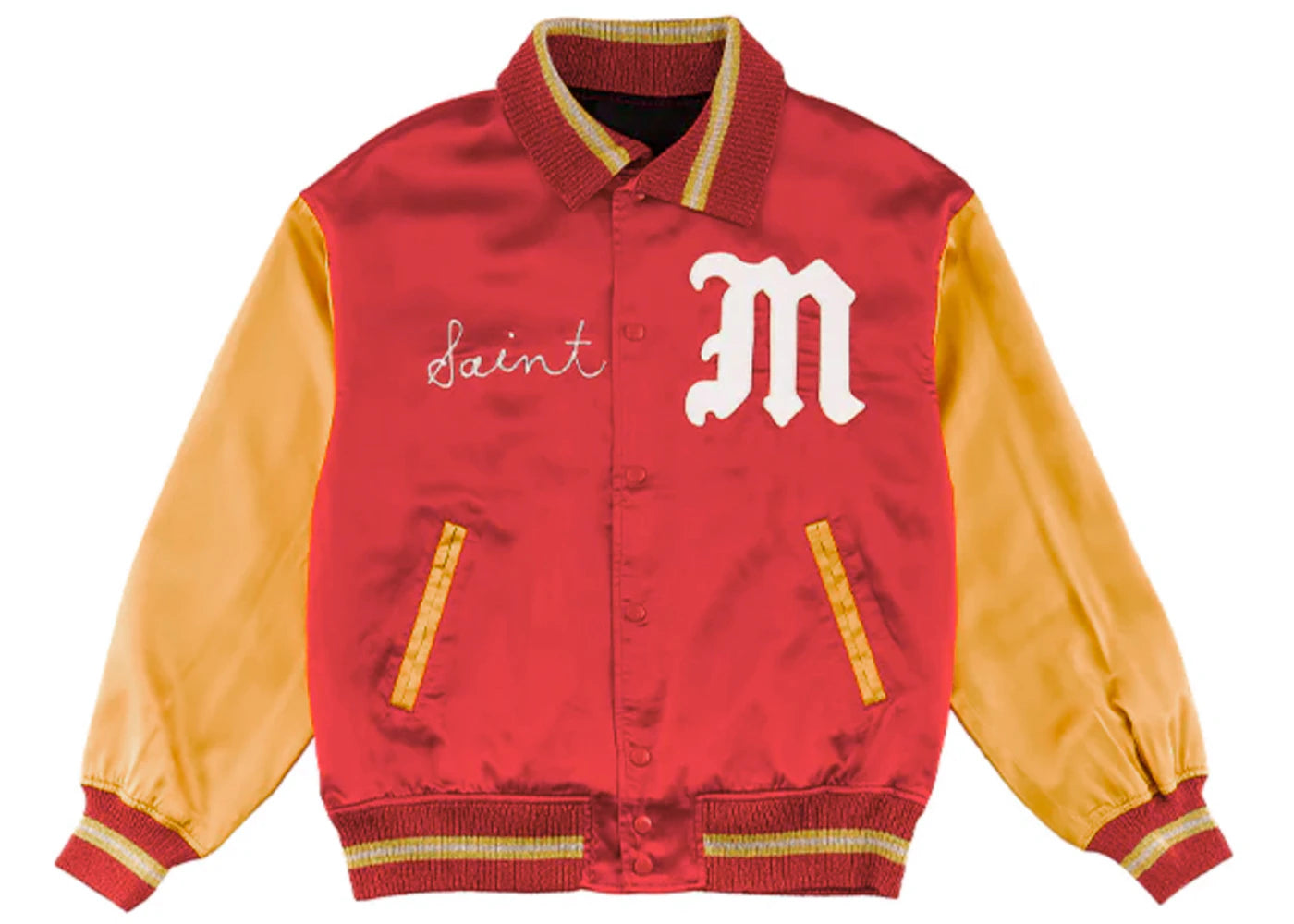 Saint Mxxxxxx Varsity Jacket Red Yellow