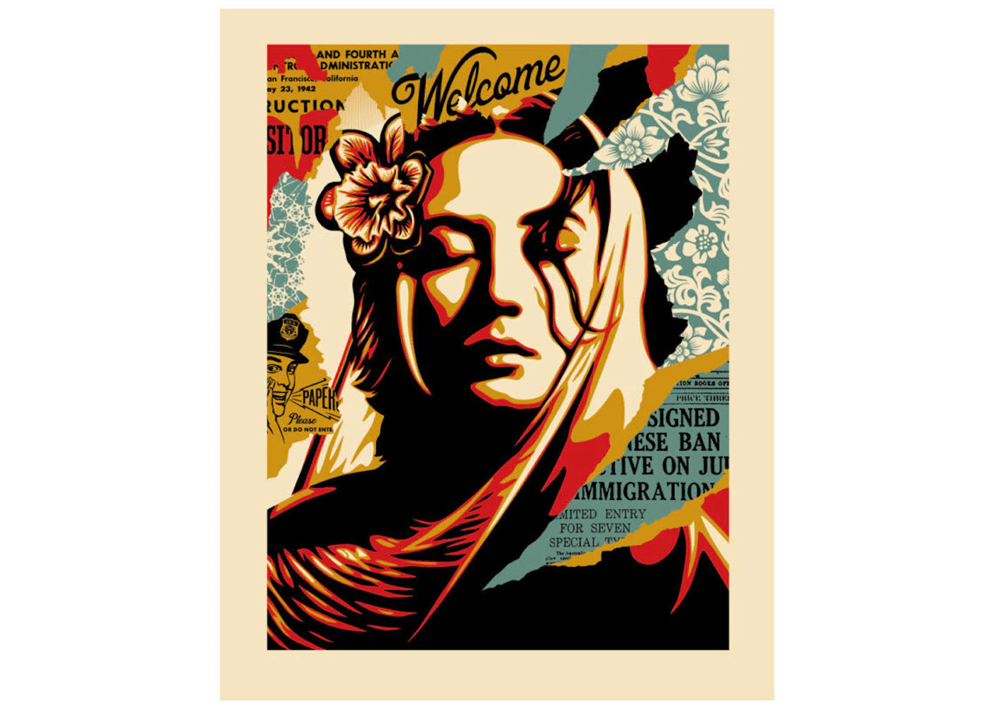Shepard Fairey Welcome Vistiors Letterpress Print (Signed, Edition of 380)