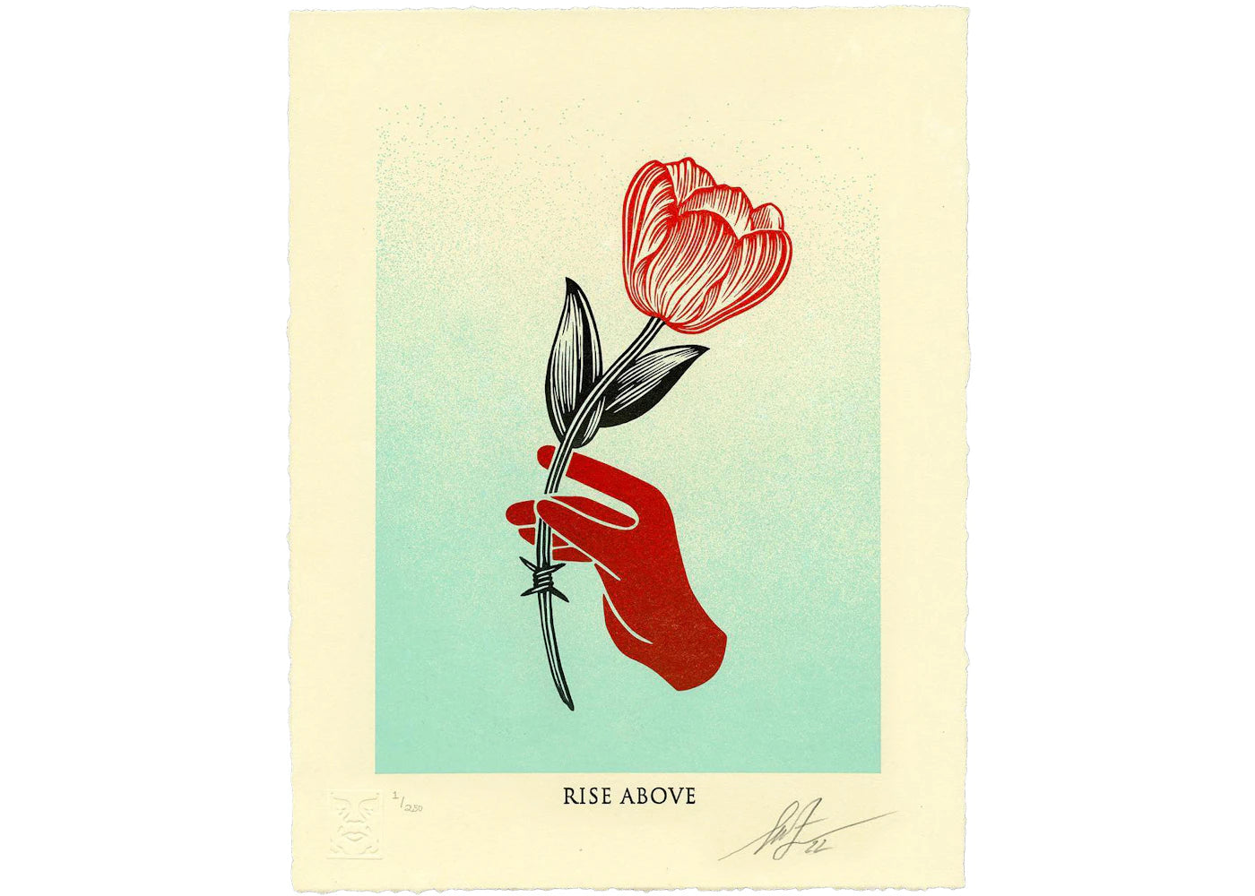 Shepard Fairey x OBEY Rise Above Barbwire Flower Print (Signed, Edition of 250) Blue