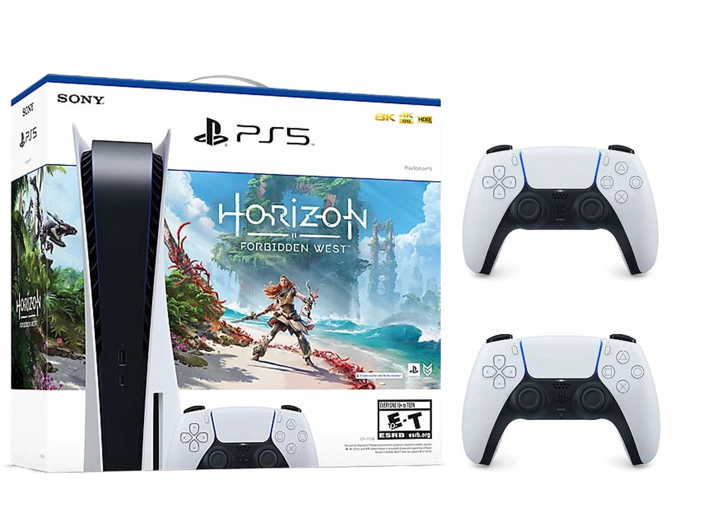 Sony Playstation 5 PS5 Horizon Forbidden West Blu-Ray Console with Extra DualSense Wireless Controller Bundle (US Plug) 1000032115/1000032000-3005715 Glacier White