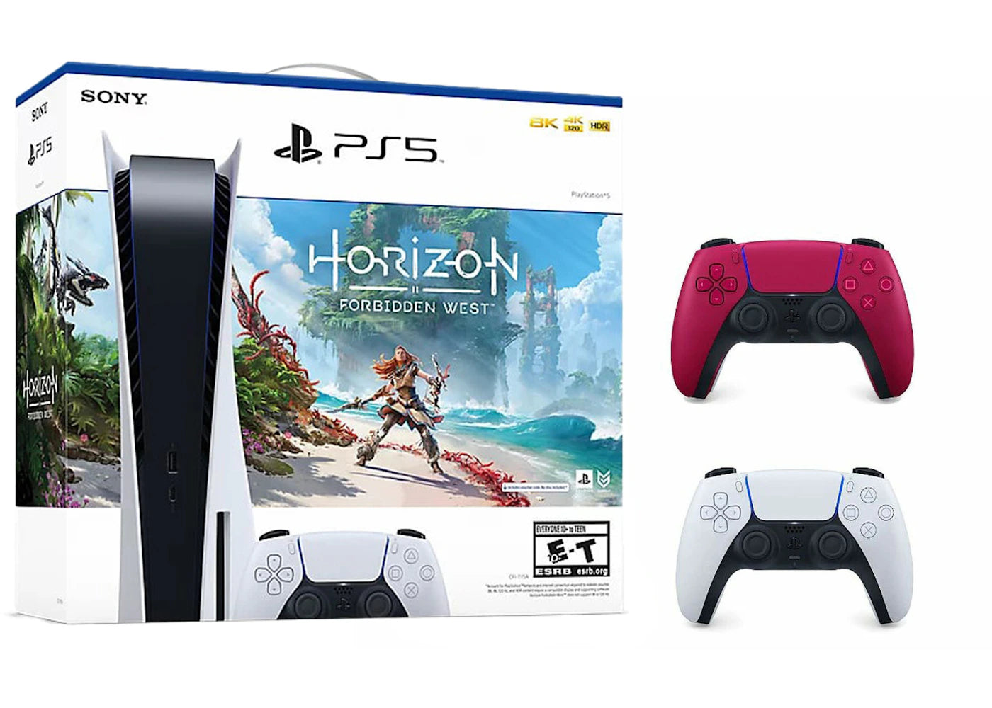 Sony Playstation 5 PS5 Horizon Forbidden West Blu-Ray Console with Extra DualSense Wireless Controller Bundle (US Plug) 1000032115/1000032000-3006393 Cosmic Red