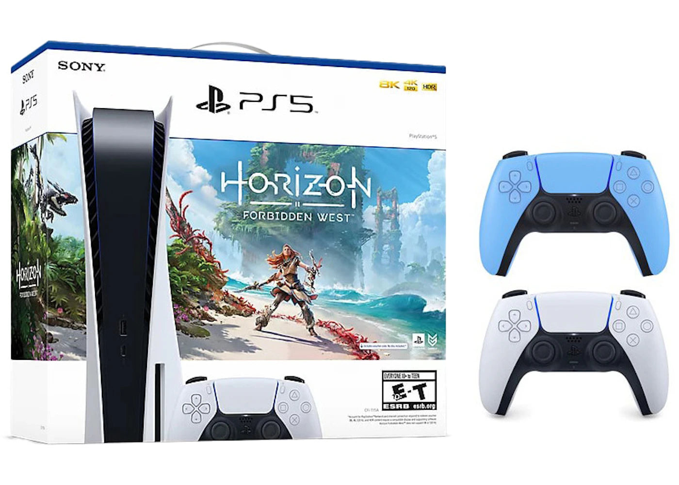 Sony Playstation 5 PS5 Horizon Forbidden West Blu-Ray Console with Extra DualSense Wireless Controller Bundle (US Plug) 1000032115/1000032000-3006394 Starlight Blue