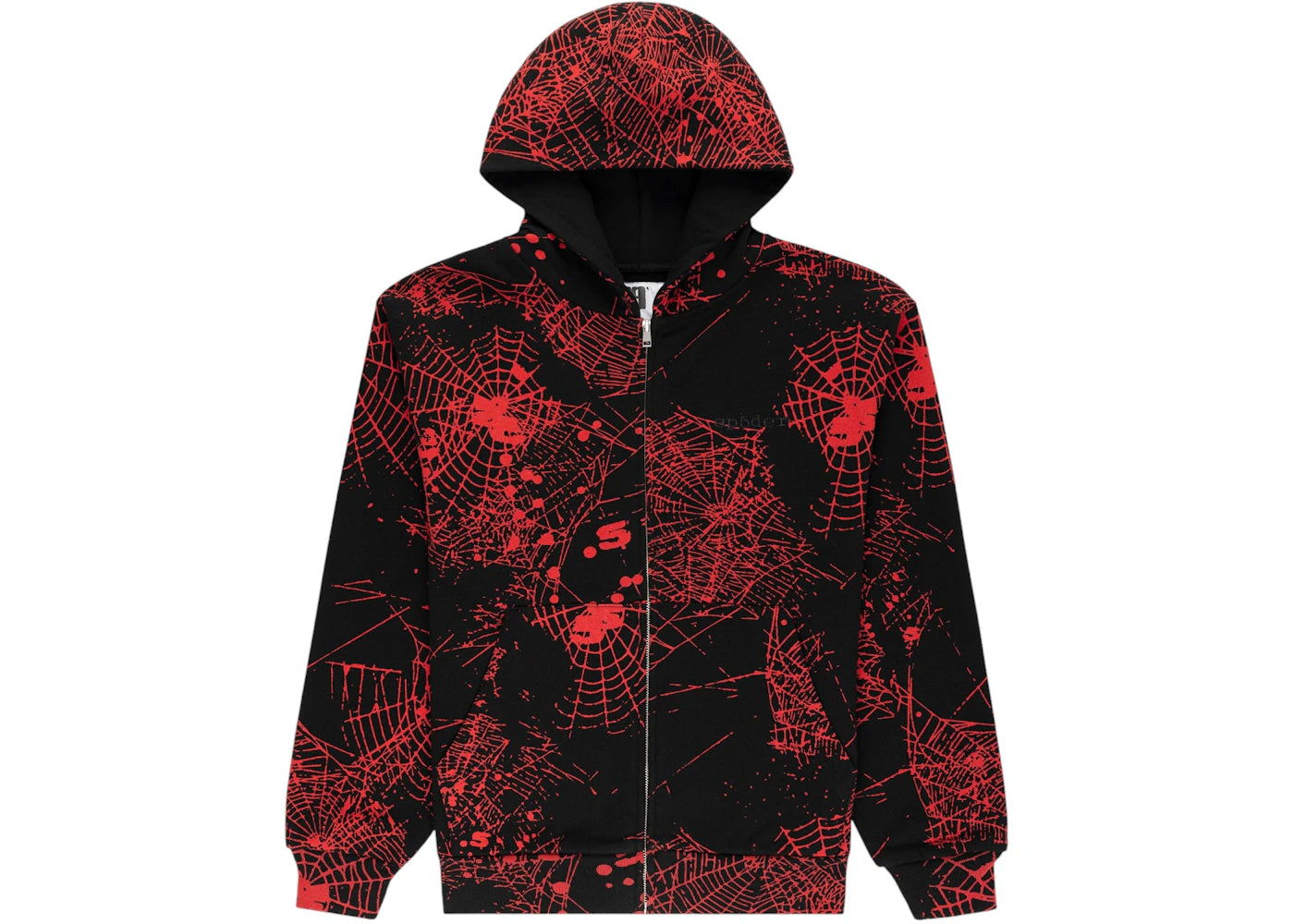 Sp5der AOP Web V2 Zip Up Hoodie Black