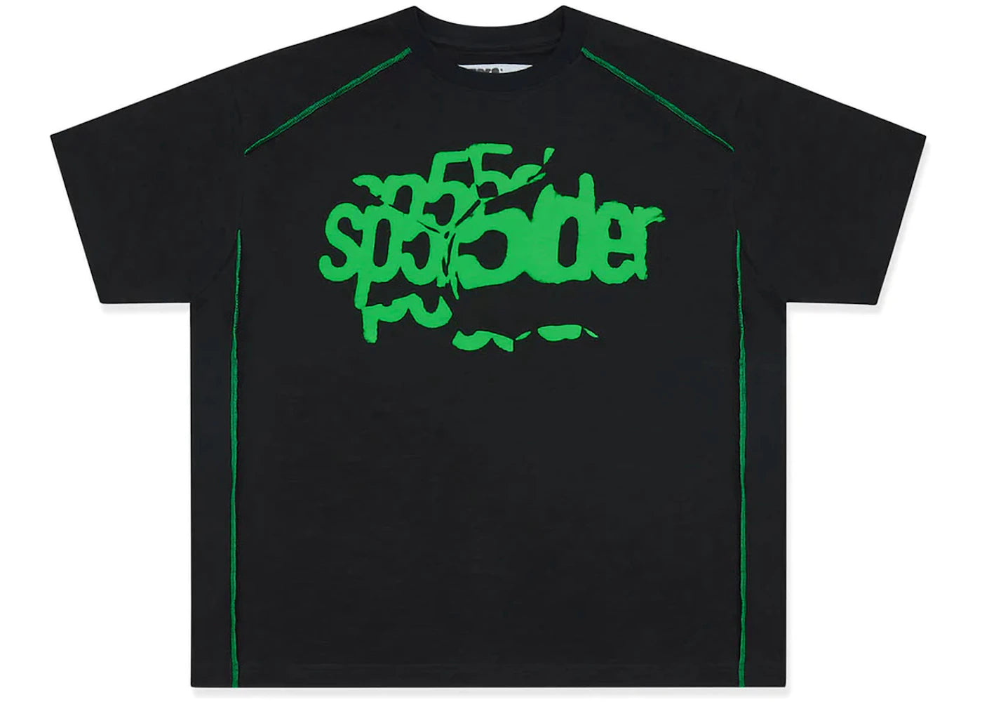 Sp5der Contrast Stitch Slub Tee Black