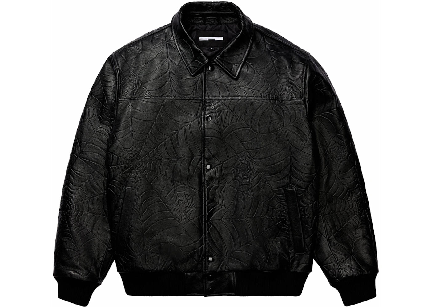 Sp5der Debossed Web Leather Jacket Black