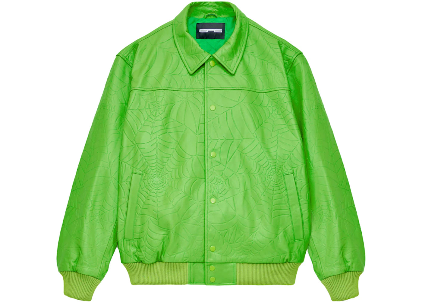 Sp5der Debossed Web Leather Jacket Green