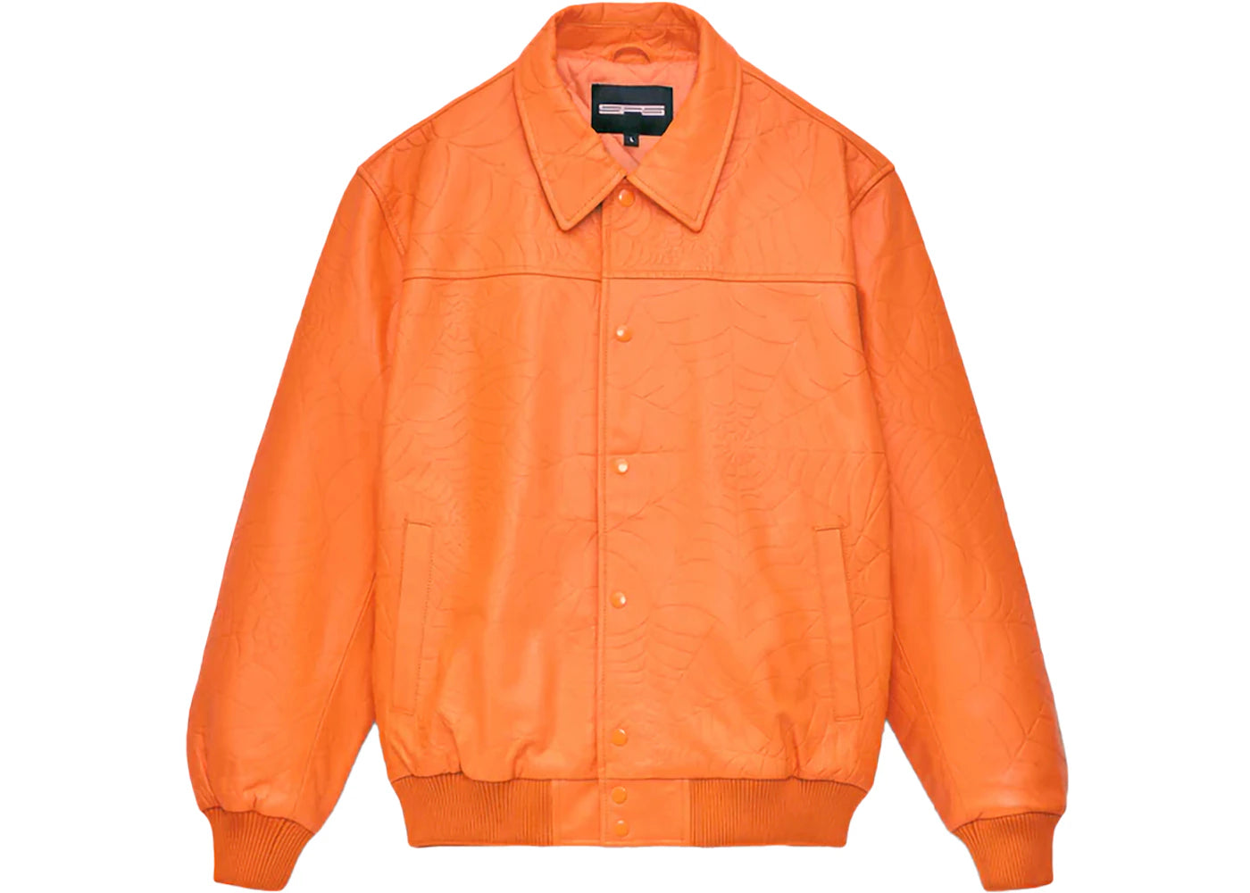 Sp5der Debossed Web Leather Jacket Orange