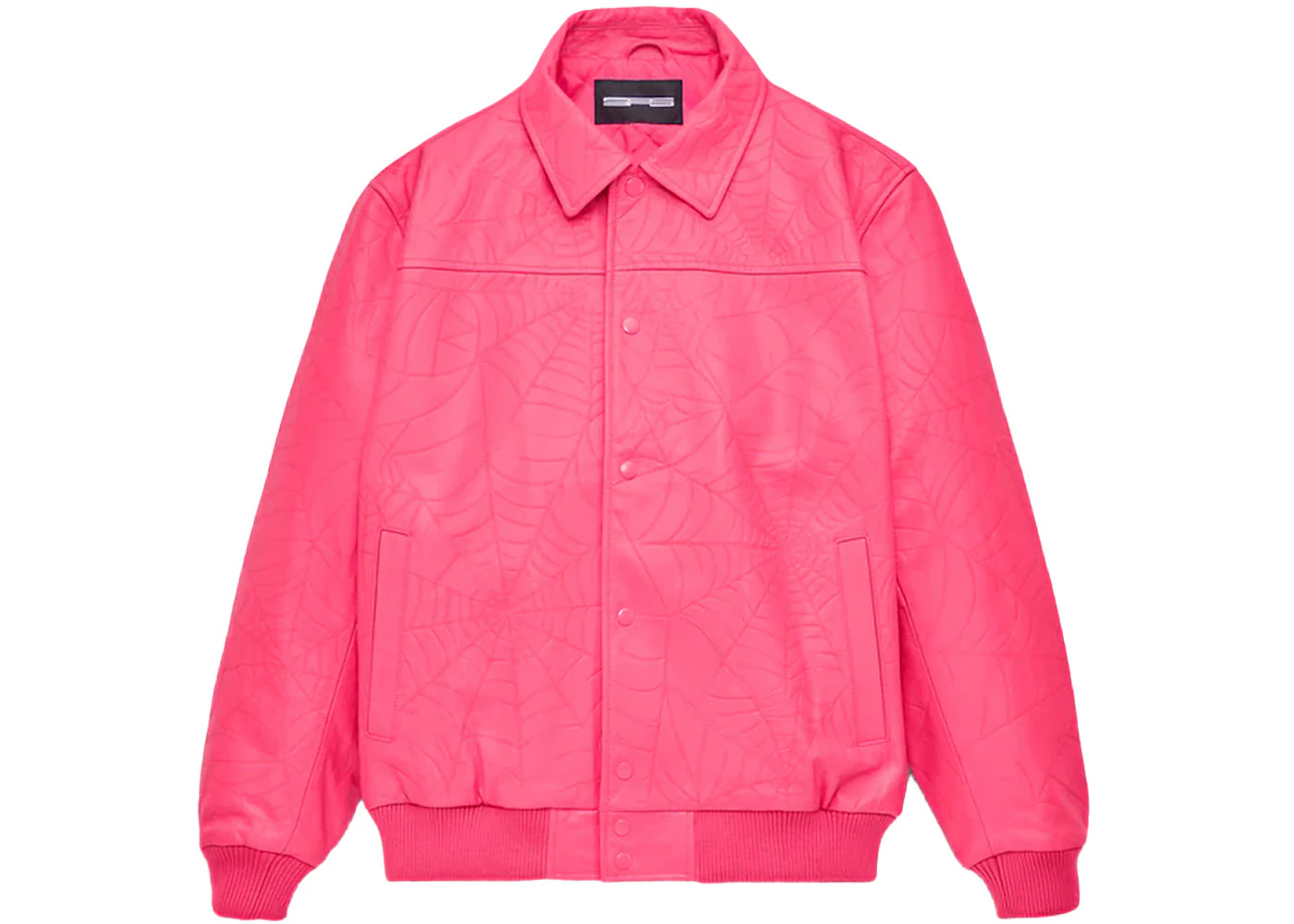 Sp5der Debossed Web Leather Jacket Pink