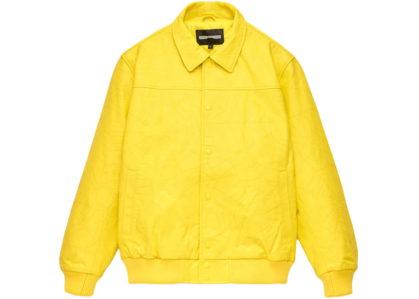 Sp5der Debossed Web Leather Jacket Yellow