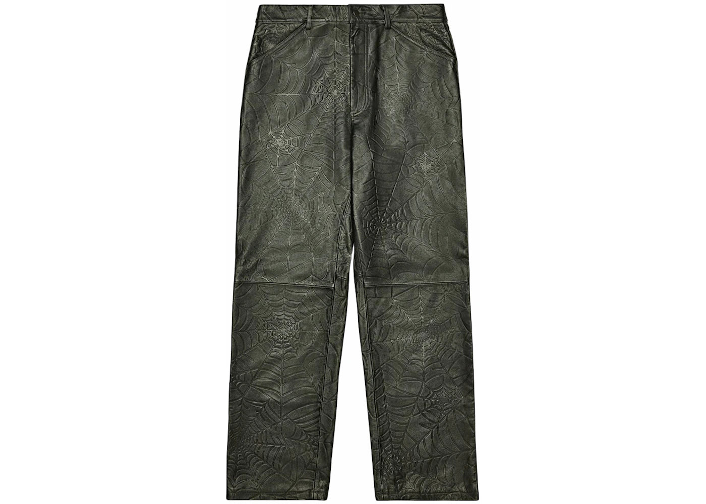 Sp5der Debossed Web Leather Pant Black