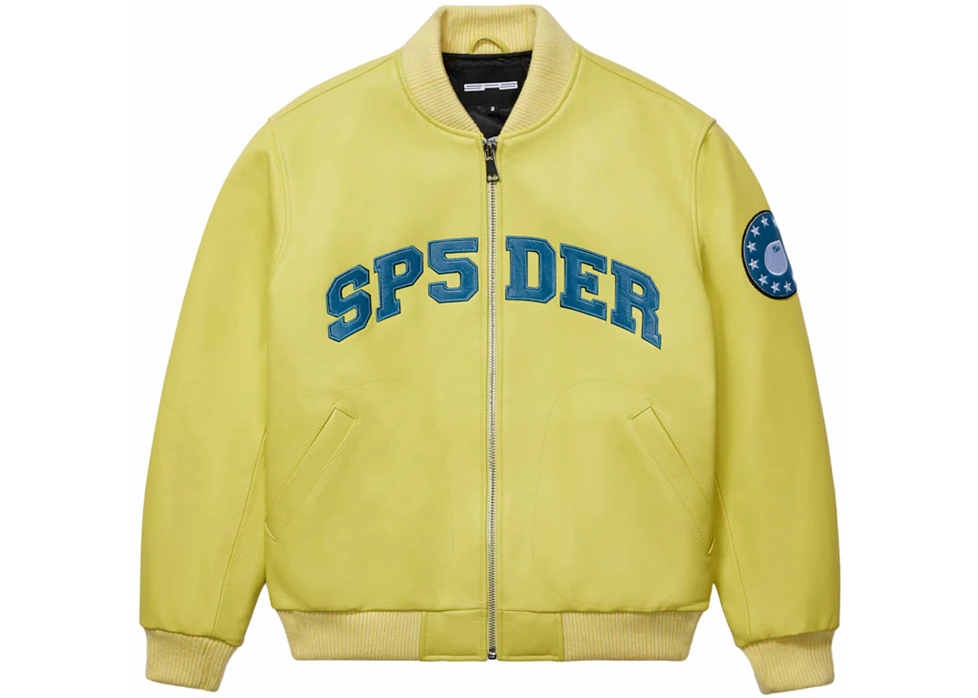 Sp5der Leather Logo Bomber Jacket Yellow