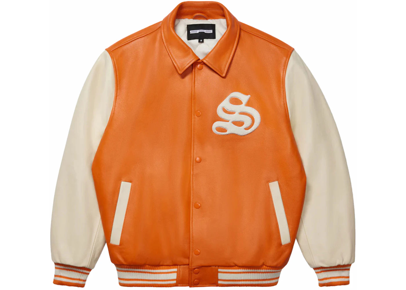 Sp5der Leather Varsity Jacket Orange