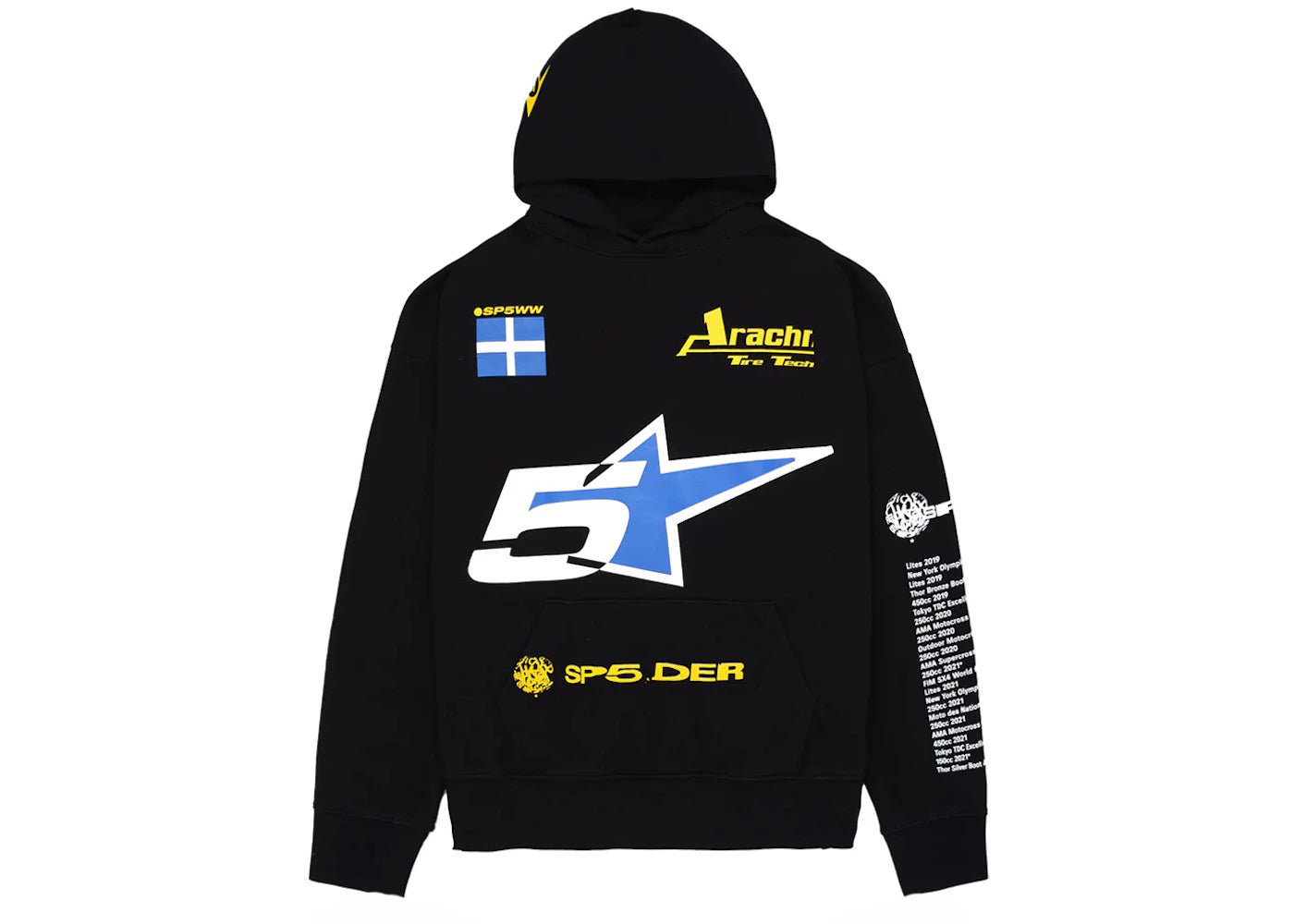 Sp5der Pit Crew Oversized Hoodie Black