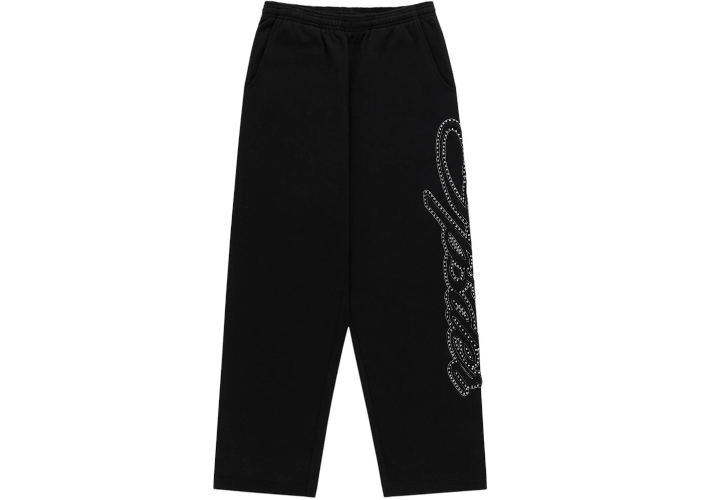 Sp5der Rhinestone Script Wide Leg Sweatpant Black