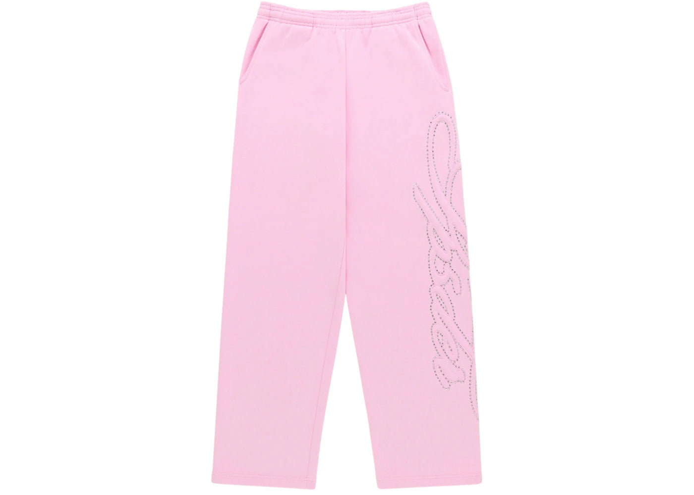 Sp5der Rhinestone Script Wide Leg Sweatpant Light Pink