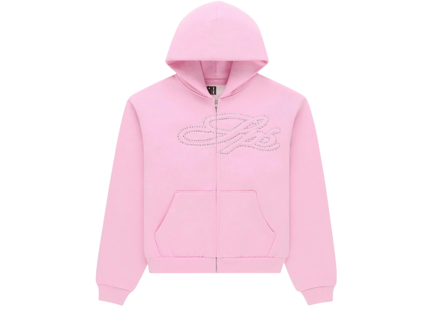 Sp5der Rhinestone Script Zip Hoodie Light Pink