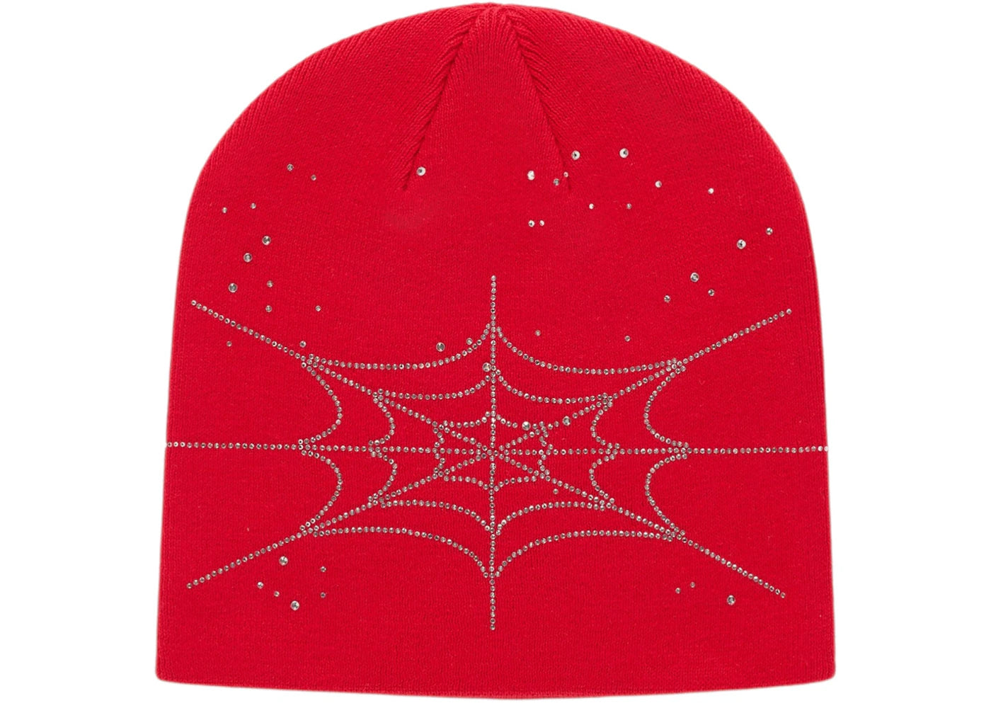 Sp5der Rhinestone Silk Skully Beanie Red