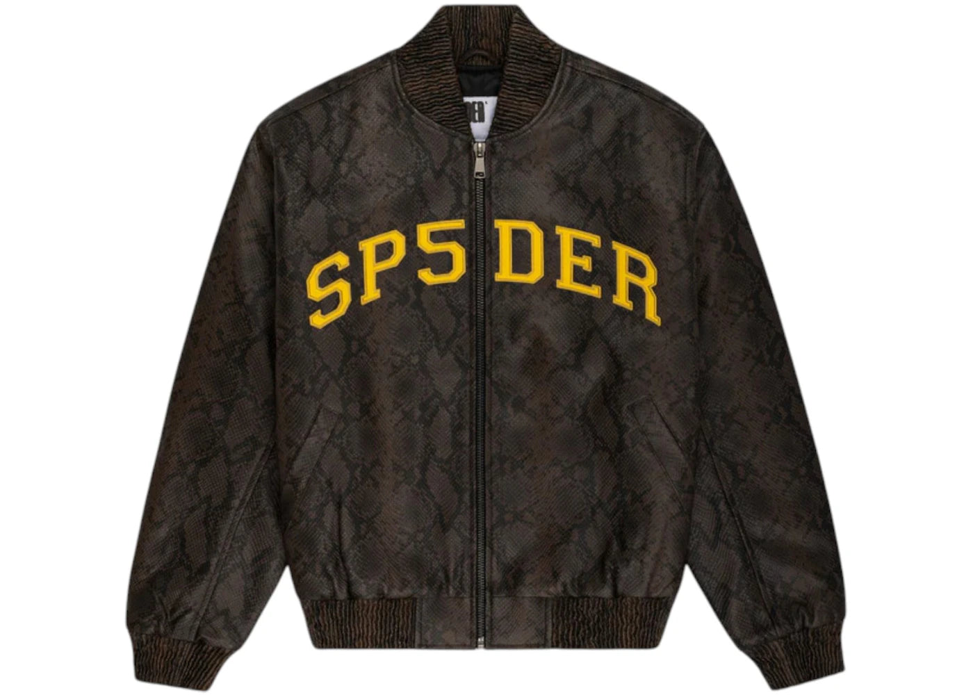 Sp5der Snake Leather Varsity Bomber Jacket Brown