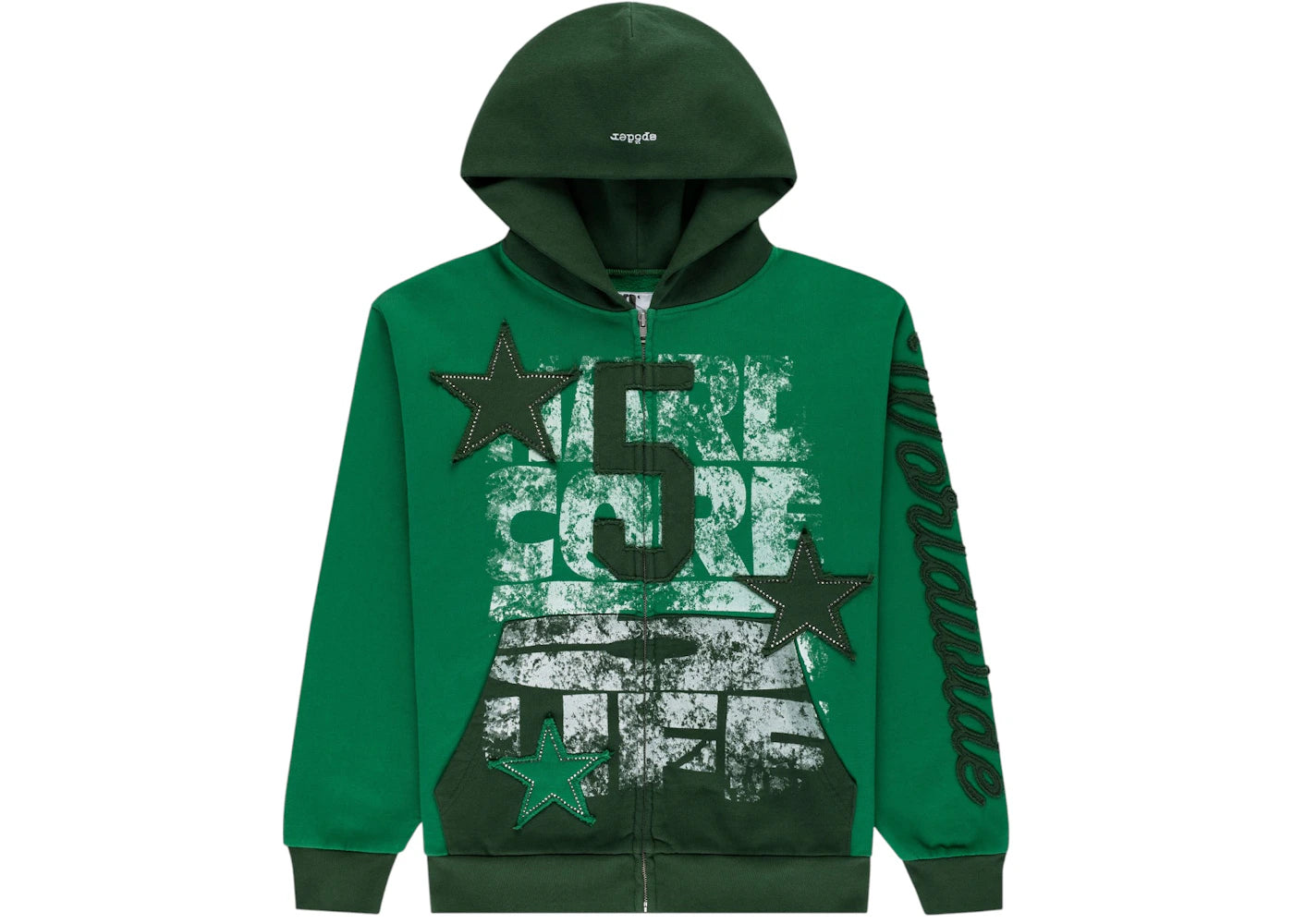 Sp5der Triple 5 Stitch Zip Up Hoodie Green