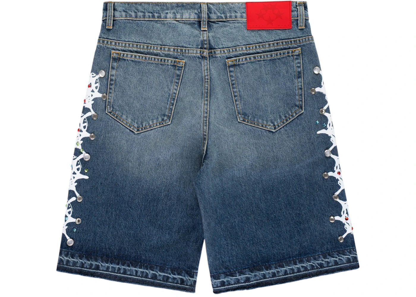 Sp5der Web Stone Denim Shorts Light Blue Wash