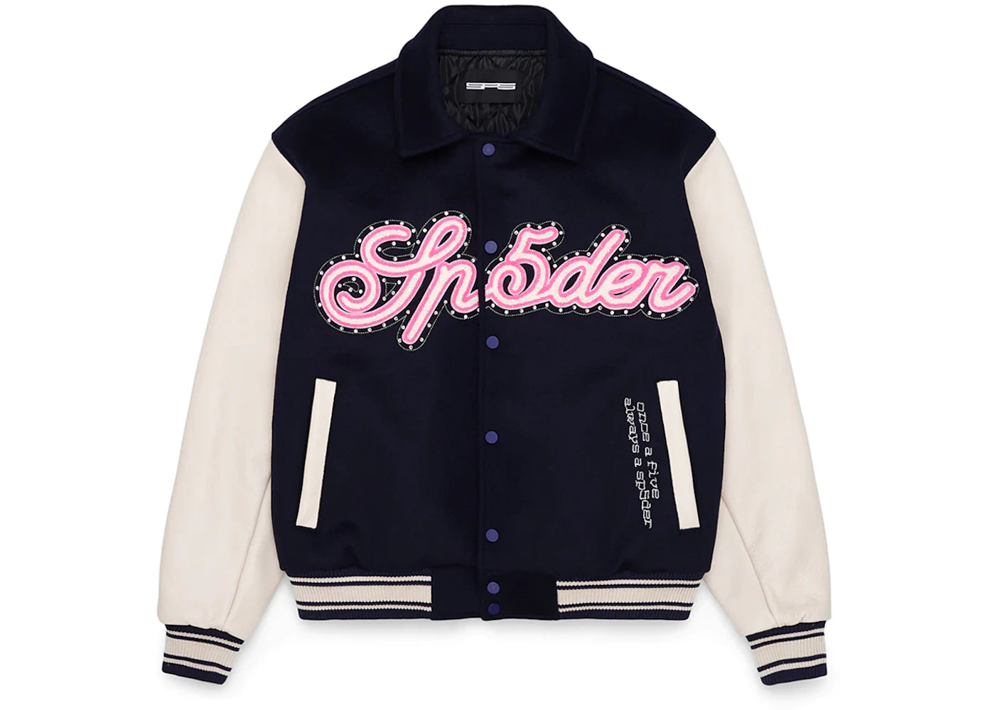 Sp5der Wool Varsity Jacket Navy/Cream