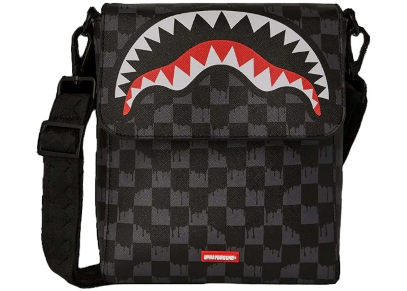 Sprayground Drip Check Shark Messenger Bag Black/Grey Checker