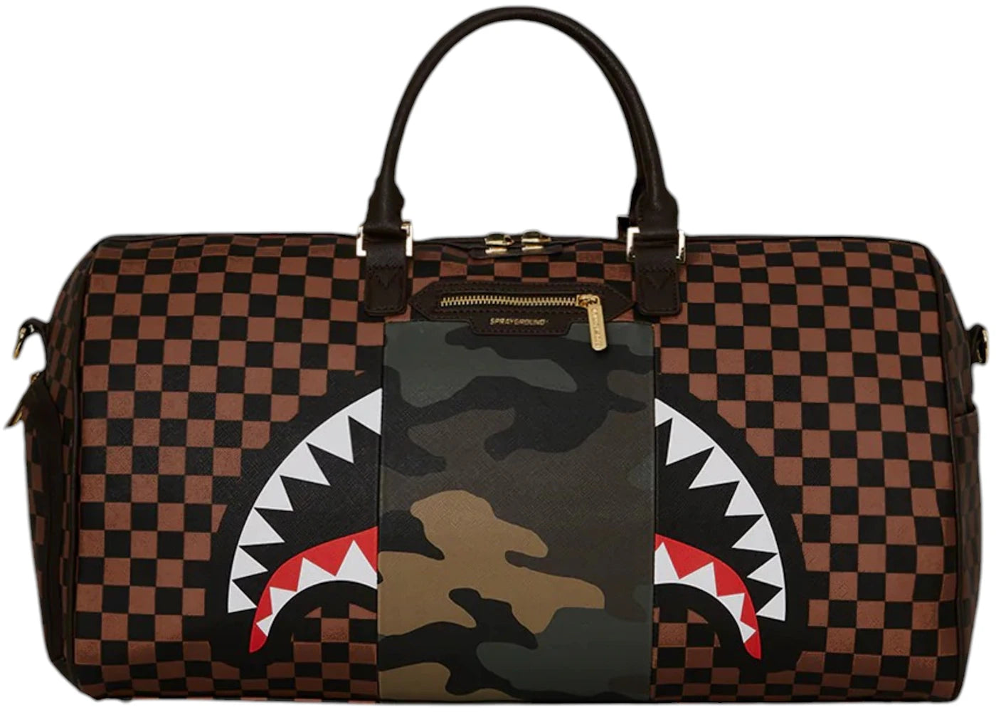 Sprayground Exterior Gold Zip Pocket Sharks In Paris Duffle Multicolor