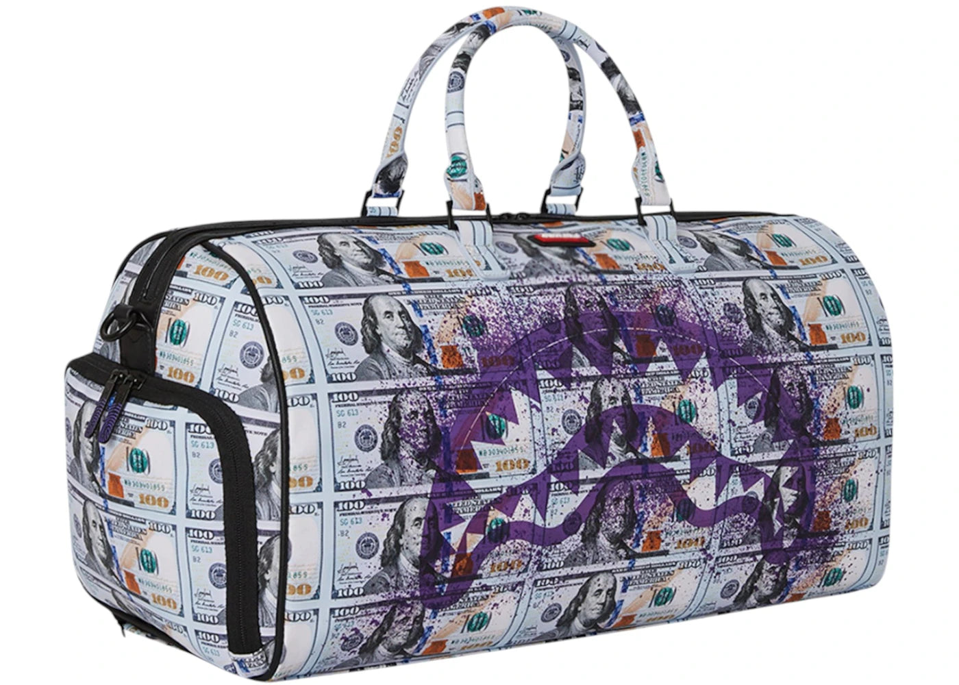 Sprayground Money Splat Duffle Duffle White Purple