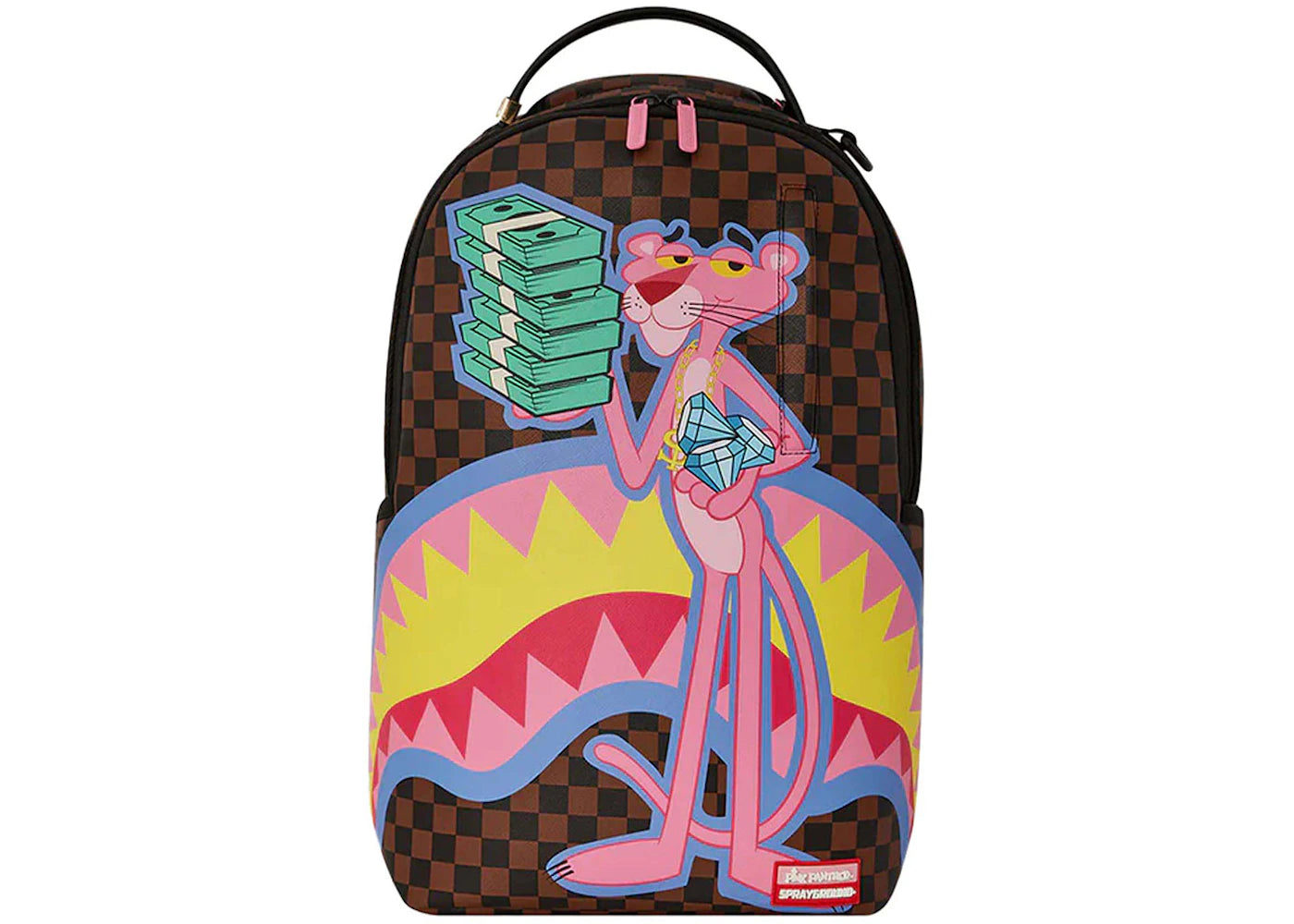 Sprayground Pink Panther Holding Money Stack Backpack Multicolor