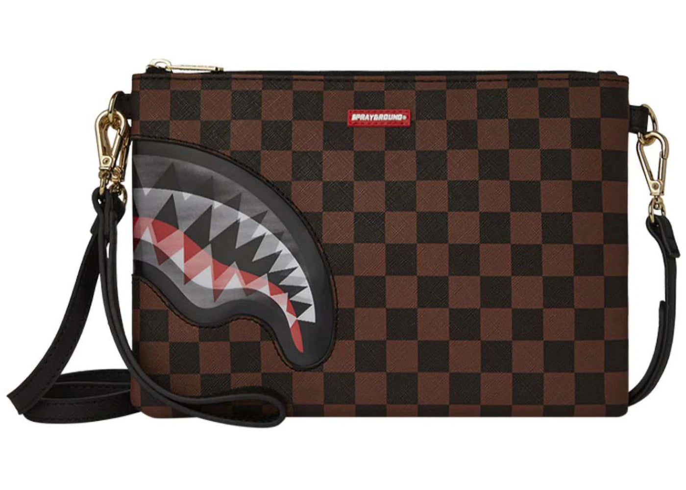 Sprayground Sharks In Paris Lenticular Champ Crossover Clutch Brown Checker