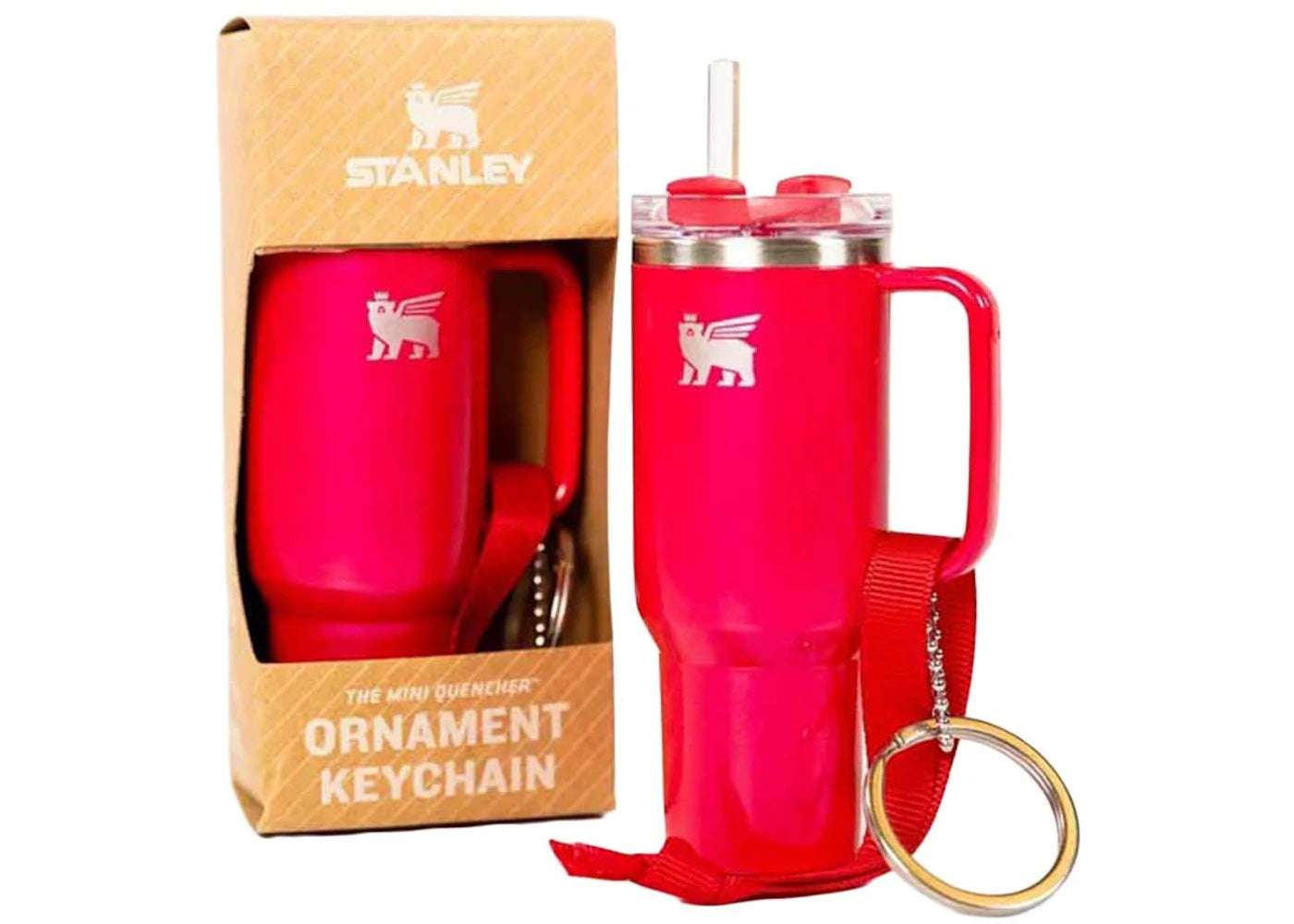 Stanley Water Bottle Keychain Christmas Tree Ornament Strawberry Red Shimmer