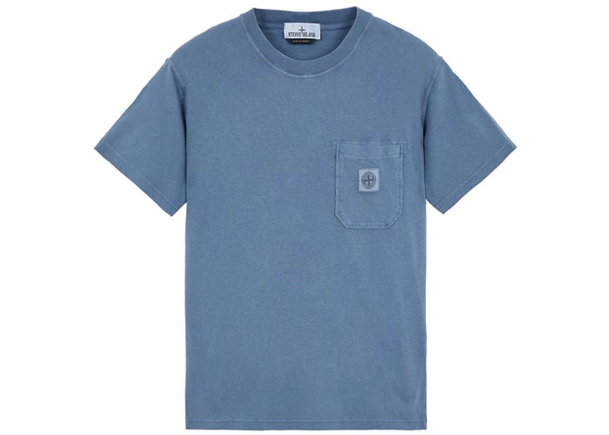 Stone Island 21957 Organic Cotton Jersey Fissato Effect T-shirt Avio Blue