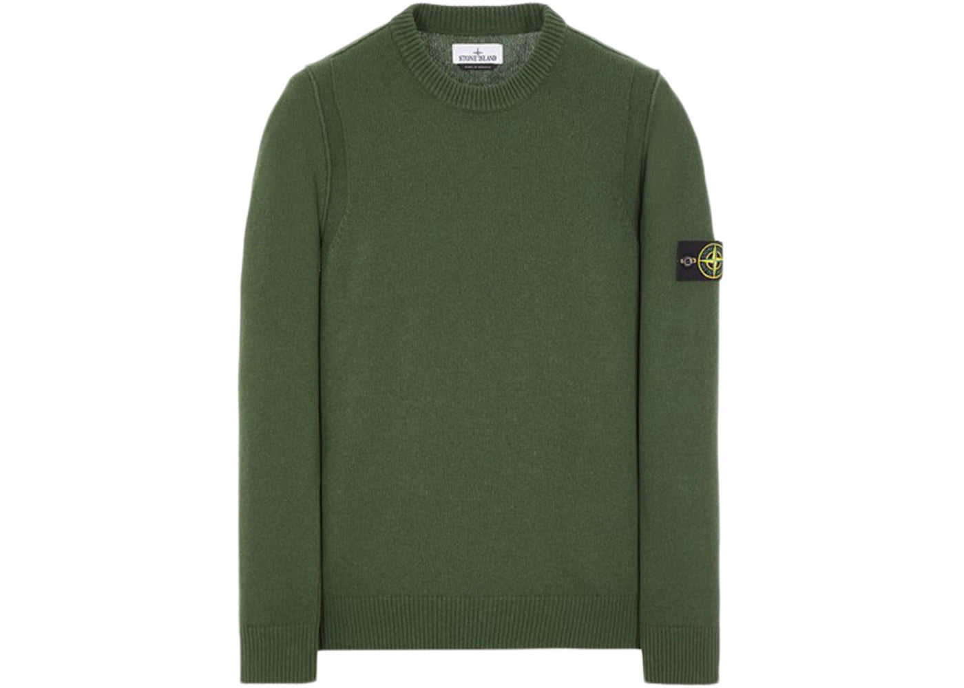 Stone Island 508A3 Stockinette Stitch Lambswool Knitted Sweater Olive Green